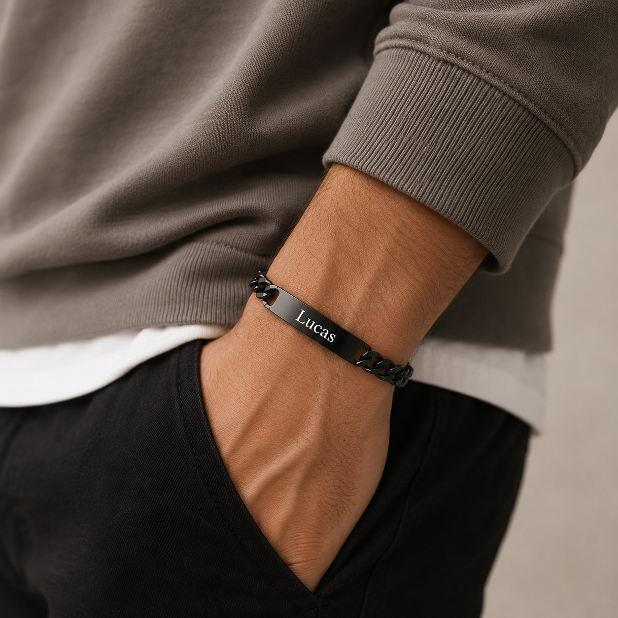Bracelet Personnalisable Noir – Acier Inoxydable