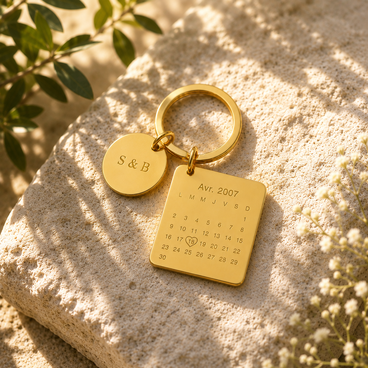 Porte-clé calendrier or