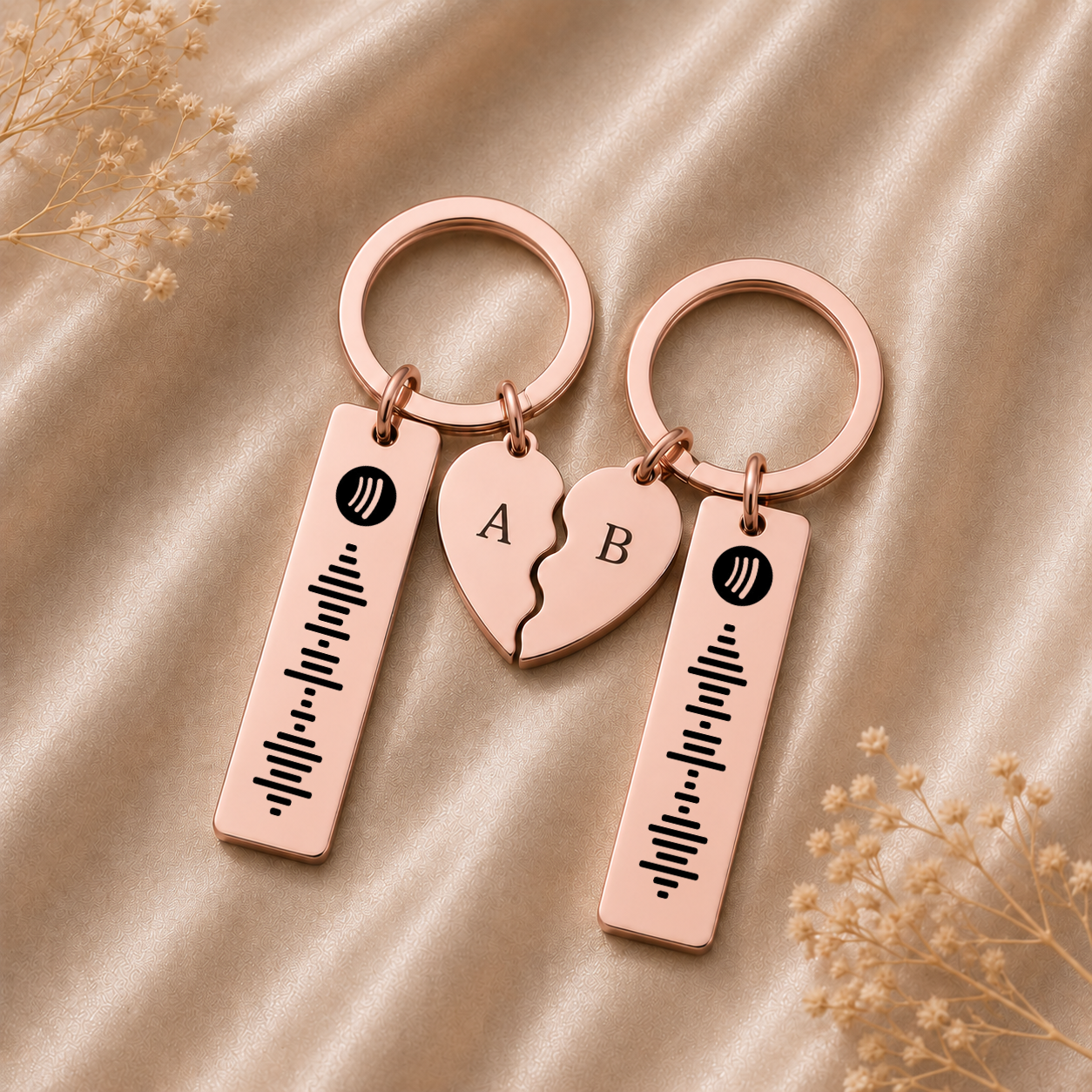 Porte-clé or rose spotify initiales